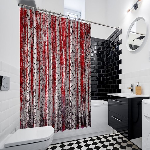 Birch Trees Forest Scenery Shower Curtain - Nature Themed Bathtub Decorations