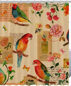 Bird Butterfly Shower Curtain with Vintage Flower Rose for Home Decor