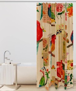 Bird Butterfly Shower Curtain with Vintage Flower Rose for Home Decor