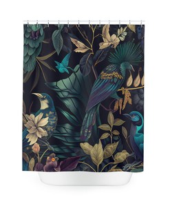 Bird and Leaves Shower Curtain - Contemporary Jungle Bathroom Decor