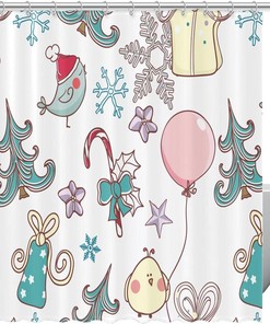 Bird and Snowflake Shower Curtain with Candy for Sweet Bathroom Decor