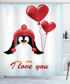 Birthday Balloons Penguin I Love You Shower Curtain for a Playful Valentine's Day Bathroom - Home Decor