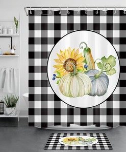 Black Check Plaid Sunflower Pumpkin Shower Curtain for Bathroom Art Accessories