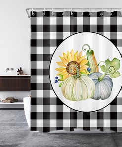 Black Check Plaid Sunflower Pumpkin Shower Curtain for Bathroom Art Accessories