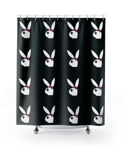 Black and Pink Rabbit Shower Curtain - Girls Bathroom Decor
