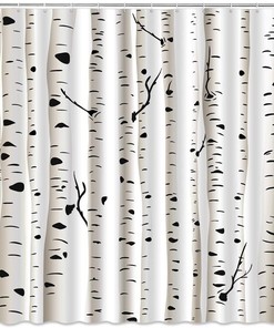 Black and White Birch Tree Shower Curtain for Bathroom Decor
