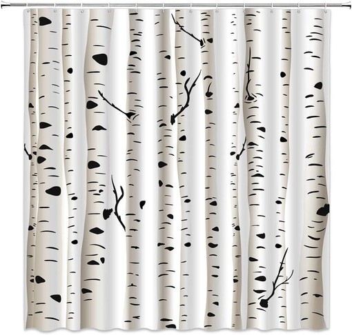 Black and White Birch Tree Shower Curtain for Bathroom Decor