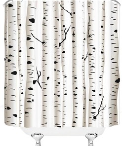 Black and White Birch Tree Shower Curtain for Bathroom Decor
