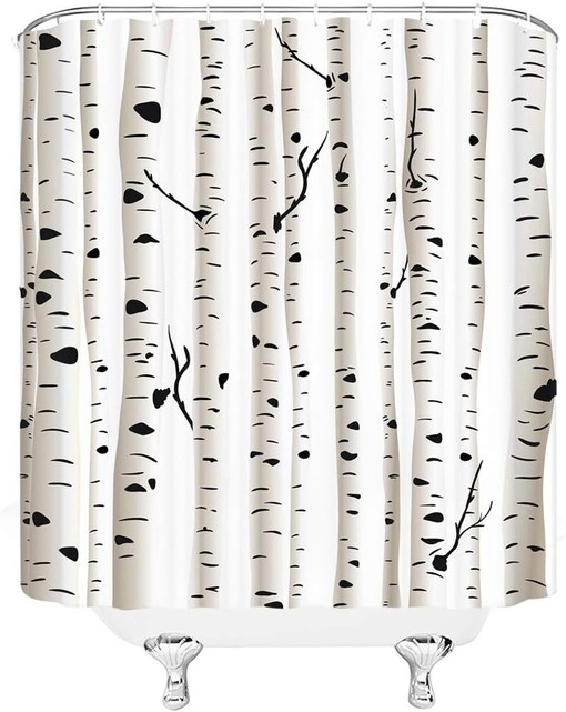 Black and White Birch Tree Shower Curtain for Bathroom Decor