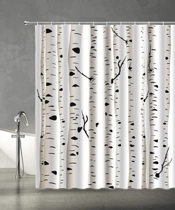 Black and White Birch Tree Shower Curtain for Bathroom Decor