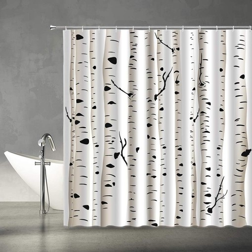 Black and White Birch Tree Shower Curtain for Bathroom Decor