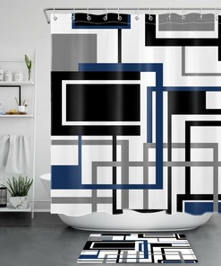 Black and White Geometric Shower Curtain - Stripe Art Fabric Curtain for Bathroom Decor
