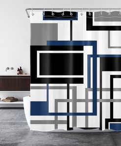Black and White Geometric Shower Curtain - Stripe Art Fabric Curtain for Bathroom Decor