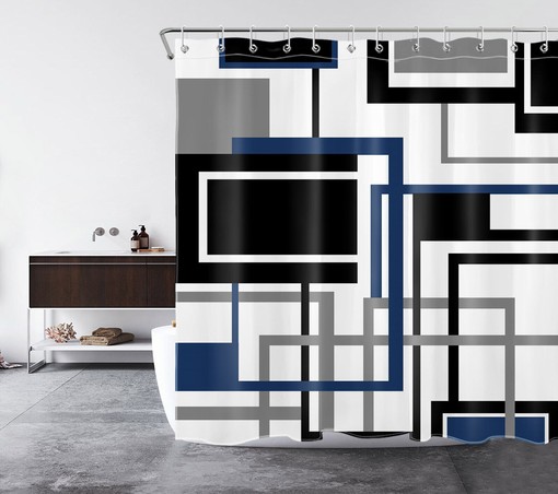 Black and White Geometric Shower Curtain - Stripe Art Fabric Curtain for Bathroom Decor