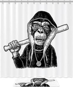Black and White Monkey Shower Curtain for Modern Bathroom Decor