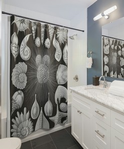 Black and White Seashells Shower Curtain - Vintage Natural Illustration Design for Your Bathroom Decor