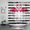 Black and White Stripe Flamingo Shower Curtain - Bathroom Accessories