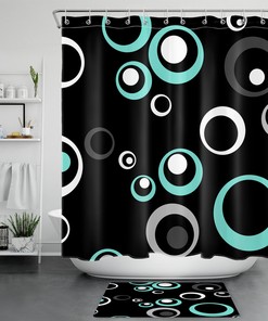Black and White Teal Geometric Shower Curtain for a Retro Vibe
