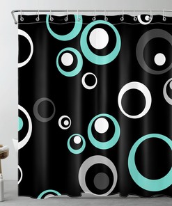 Black and White Teal Geometric Shower Curtain for a Retro Vibe