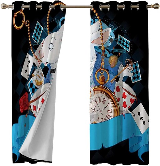 Blackout Curtain with Alice in Wonderland Design for Multicolor Bedroom Decor