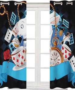 Blackout Curtain with Alice in Wonderland Design for Multicolor Bedroom Decor