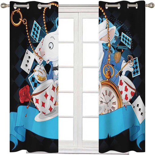 Blackout Curtain with Alice in Wonderland Design for Multicolor Bedroom Decor