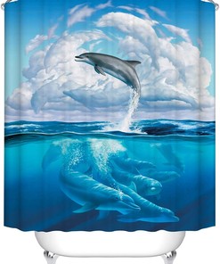 Blue Dolphin Shower Curtain - Sea Animal Bathroom Decor 