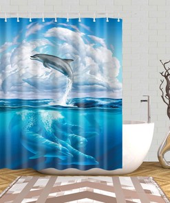 Blue Dolphin Shower Curtain - Sea Animal Bathroom Decor