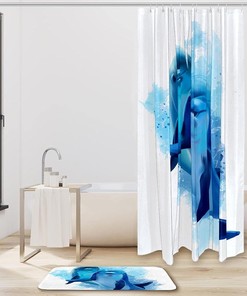 Blue Dolphins Watercolor Shower Curtain, Fabric Bathroom Curtain for Lovely and Fun Bathroom Decor