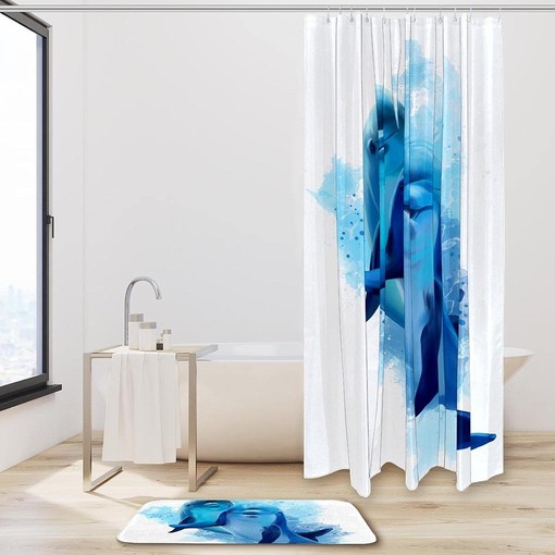 Blue Dolphins Watercolor Shower Curtain, Fabric Bathroom Curtain for Lovely and Fun Bathroom Decor