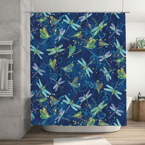 Blue Dragonfly Shower Curtain - Farmhouse Bathroom Decor with Zeraoke Fabric