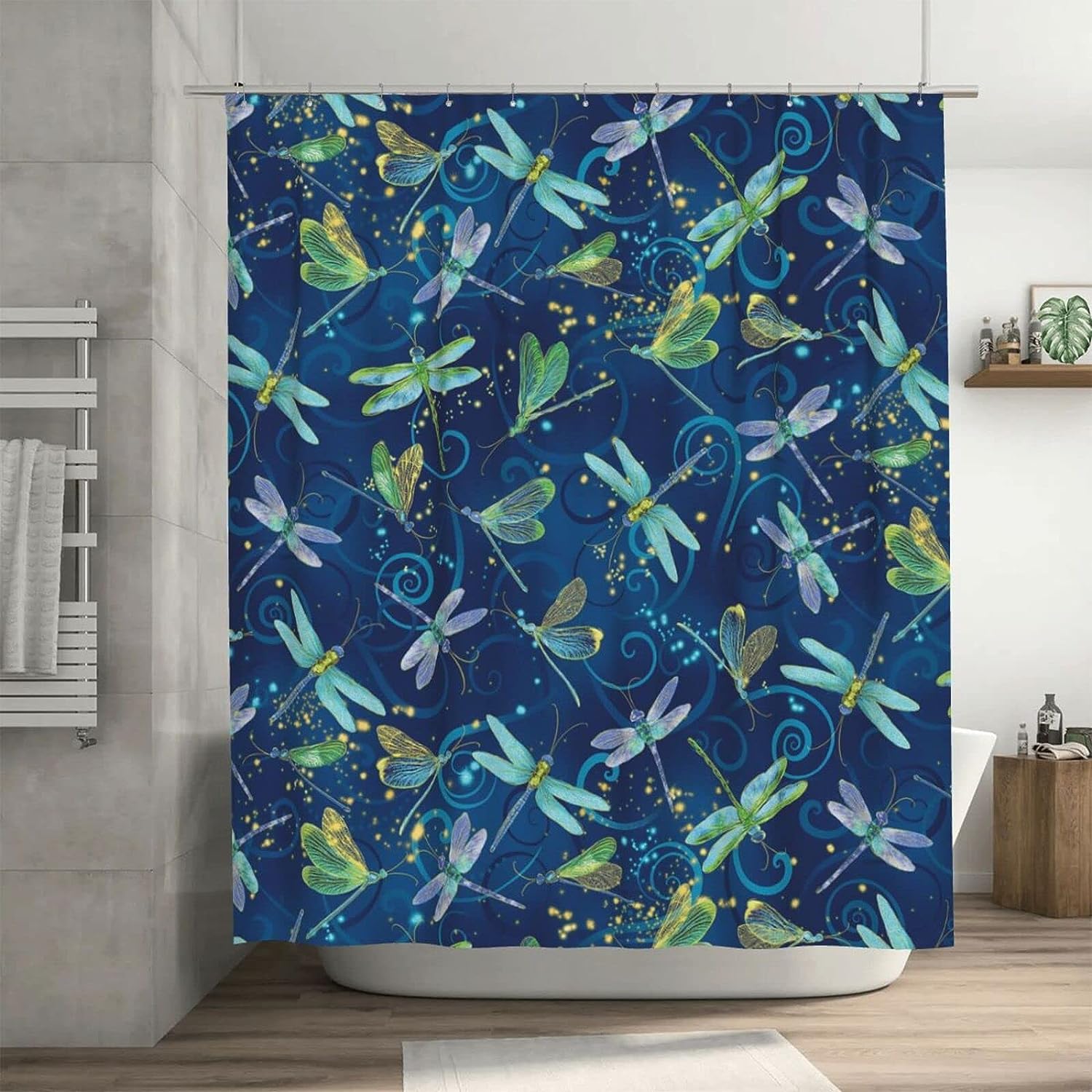 Blue Dragonfly Shower Curtain - Farmhouse Bathroom Decor with Zeraoke Fabric