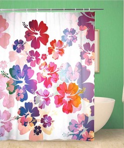 Blue Hawaii Abstract Tropical Colorful Hawaiian Pattern Flower Luaus Waterproof Bathroom Decor Shower Curtain