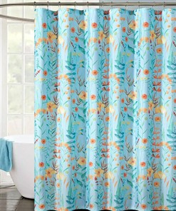Blue Poppy Flowers Shower Curtain - Botanical Bathroom Decor for Nature Lovers