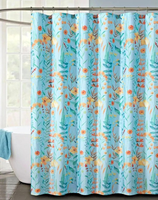 Blue Poppy Flowers Shower Curtain - Botanical Bathroom Decor for Nature Lovers