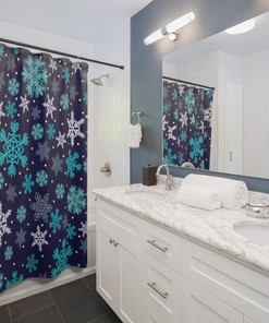 Blue Snowflake Winter Shower Curtain for Best Seller Bathroom Decor Gift