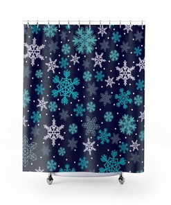 Blue Snowflake Winter Shower Curtain for Best Seller Bathroom Decor Gift
