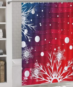 Blue and Red Christmas Shower Curtain with Snowflakes by Woodyotime