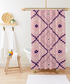 Blush Pink Eggplant Southwestern Geometric Shower Curtain - Bathroom Decor Bundle Set