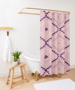 Blush Pink Eggplant Southwestern Geometric Shower Curtain - Bathroom Decor Bundle Set