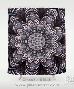Bohemian Bathroom Decor - Geometric Mandala Design Shower Curtain in Black, Grey, and Purple