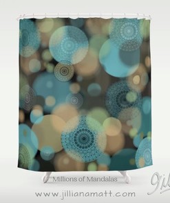 Bohemian Bathroom Decor - Teal and Taupe Geometric Mandala Design Shower Curtain