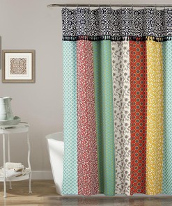 Bohemian Colorful Stripe Design with Tassels Shower Curtain for Home Bathroom Decor
