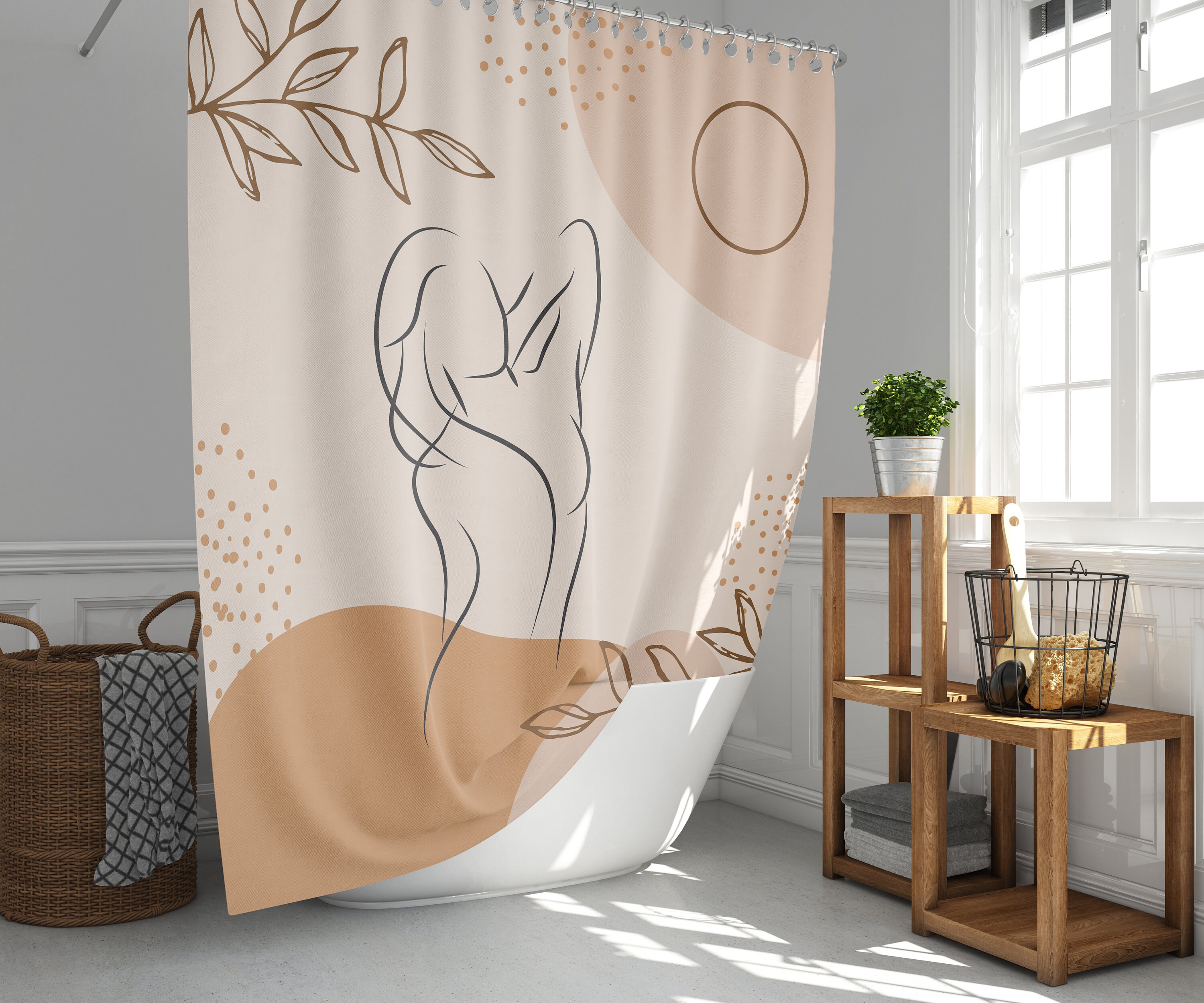 Bohemian Female Silhouette Leaves Shower Curtain for Home Bath Decor