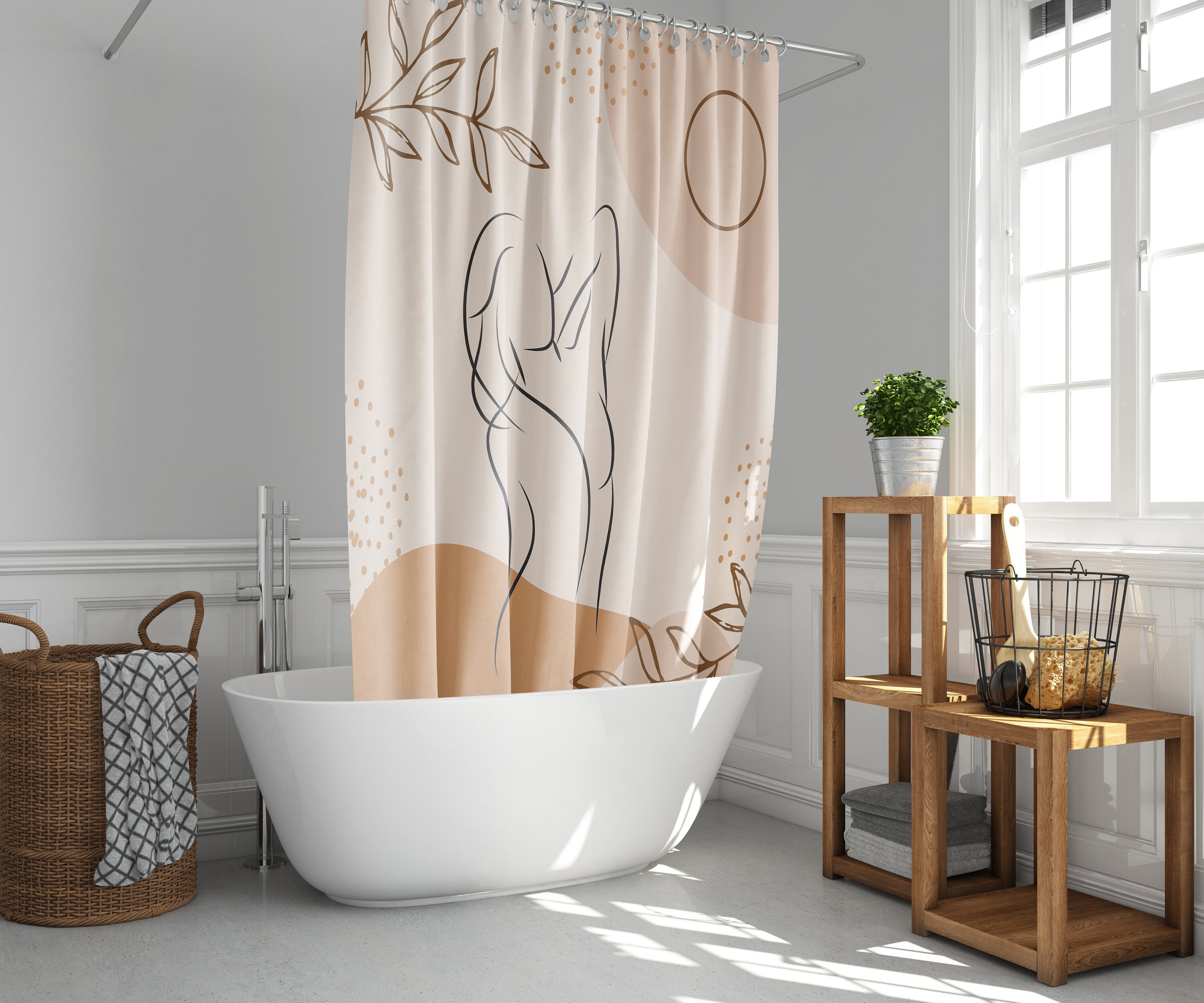Bohemian Female Silhouette Leaves Shower Curtain for Home Bath Decor