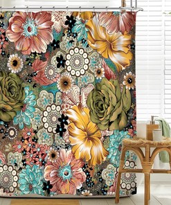 Bohemian Floral Boho Botanical Retro Shower Curtain with Funky Bright Colors for a Bold Bathroom Decor - Home Decor
