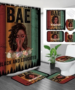 Boho African American Praying Girl Shower Curtain - Inspirational Bathroom Decor 