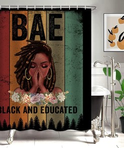 Boho African American Praying Girl Shower Curtain - Inspirational Bathroom Decor