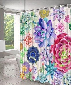 Boho Cactus Floral Fabric Shower Curtain - Colorful Bathroom Decor