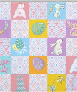 Boho Carrot and Heart Shower Curtain with Rabbit and Easter Egg for Whimsical Bathroom Decor